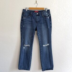 Guess Distressed Straight Leg Mid Rise Jeans Medium Blue Wash Denim Y2K Sz 29x30